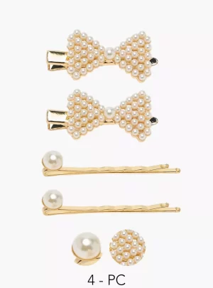 Flora Bella 4-Piece Pearl Embellished Hair Clip and Hair Pin Set