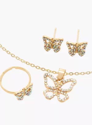 Flora Bella Butterfly Embellished Pendant Necklace with Earrings and Ring Set