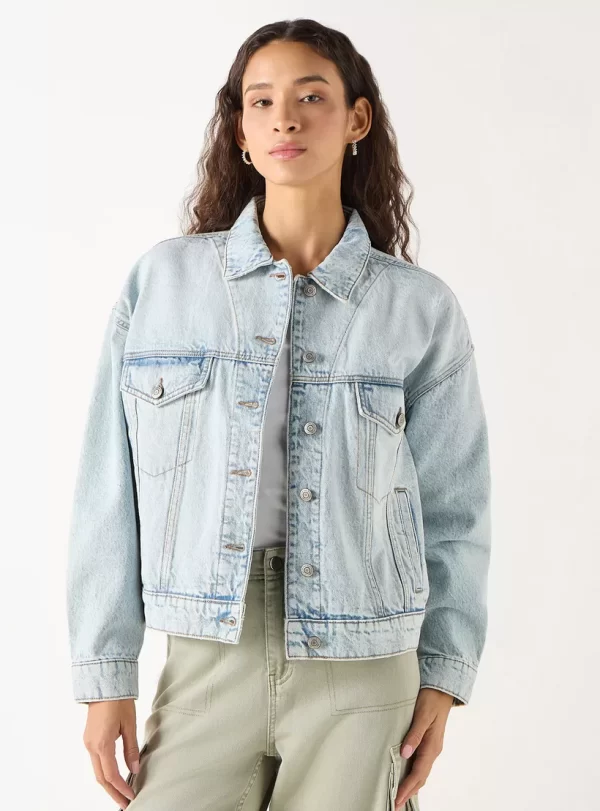 Denim Jacket with Long Sleeves and Pockets