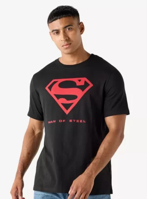 Superman Print Crew Neck T-shirt with Short Sleeves