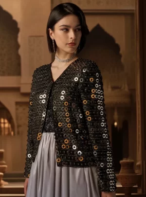 All-Over Embellished Open Front Jacket