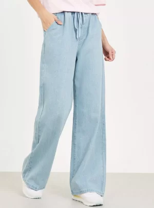 Styli Wide Leg Drawstring Jeans with Pockets