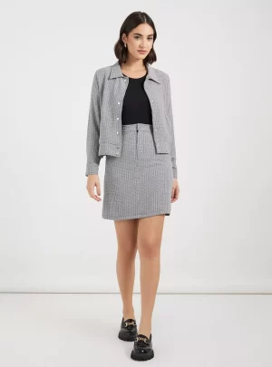 Styli Tweed Collared Jacket with Buttons