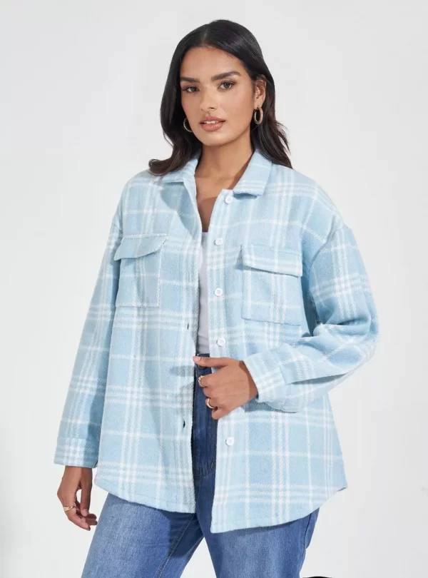 Styli Oversized Longline Wool Like Checked Shacket