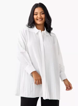 Plus Size Ulla Popken Relaxed Fit Pleated Shirt with Long Sleeves