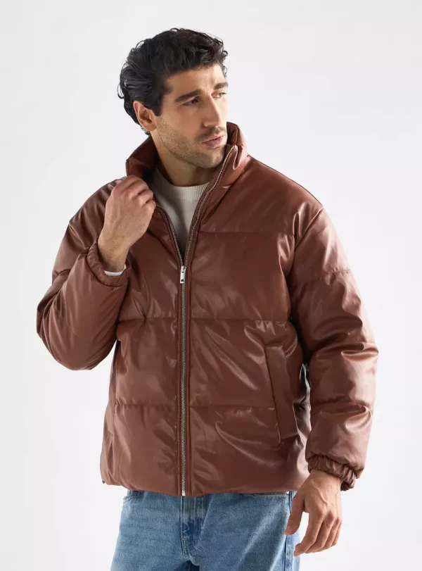 Quilted Puffer Jacket with Long Sleeves and Zip Closure