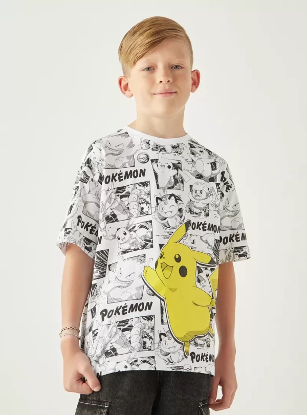 Pokemon Printed T-shirt with Short Sleeves and Crew Neck